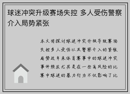 球迷冲突升级赛场失控 多人受伤警察介入局势紧张